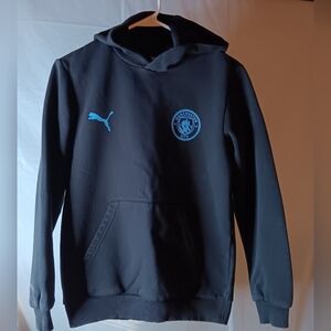 Puma Manchester City Youth XL (16) Black Sweatshirt Hoodie with Lt. Blue Logos